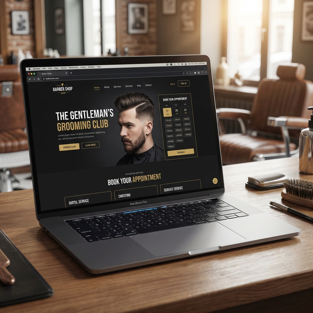 Mockup do site da Borges Barbearia em um laptop